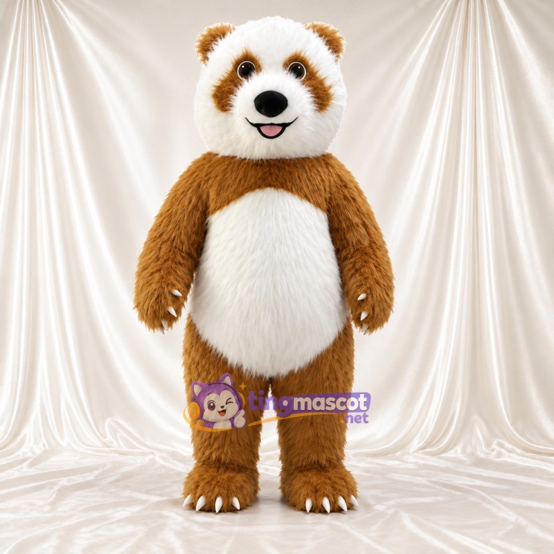 Costume de mascotte Panda – marron / blanc – Ventre (blanc); Griffes (blanc) Costume de mascotte Panda – marron / blanc – Ventre (blanc); Griffes (blanc)