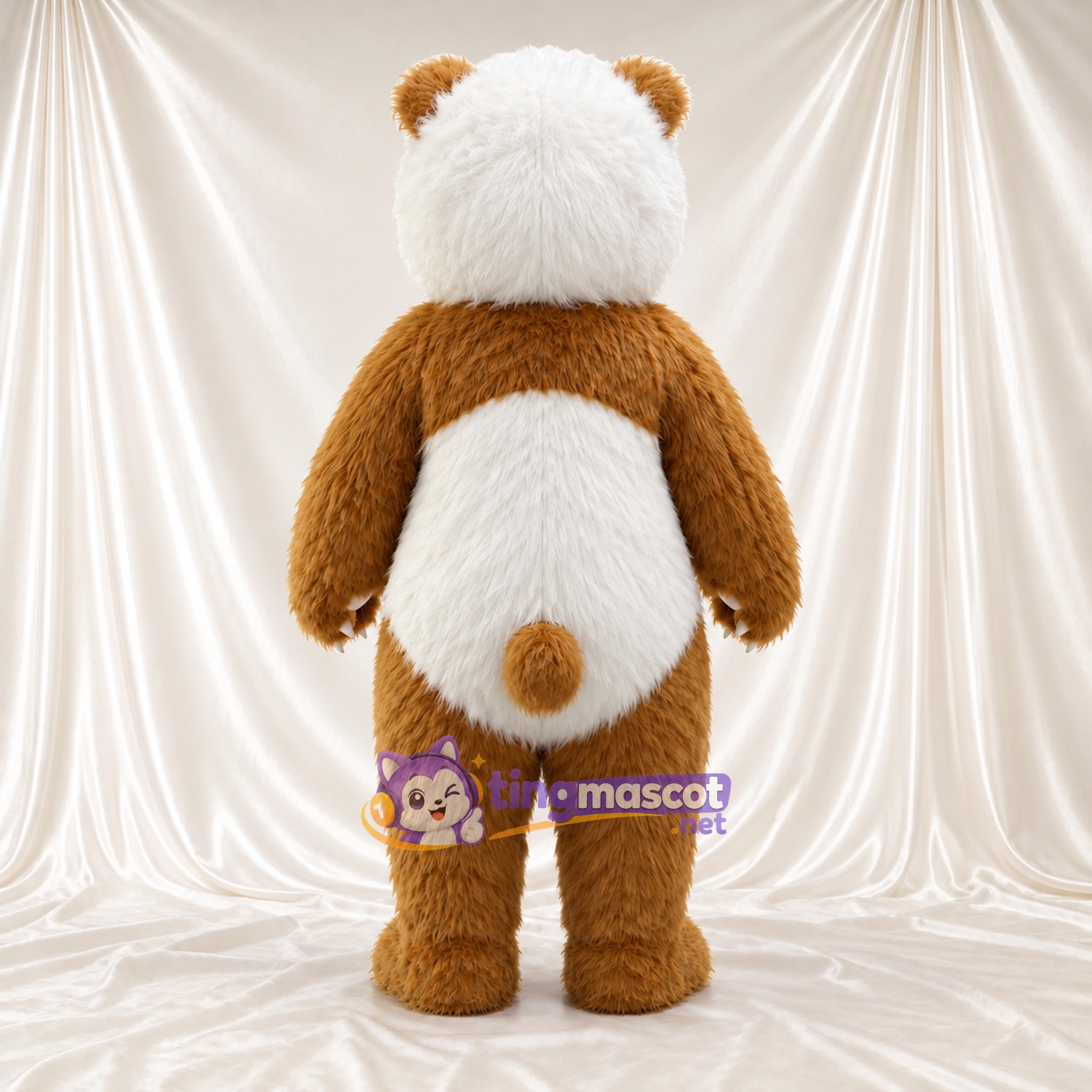 Costume de mascotte Panda – marron / blanc – Ventre (blanc); Griffes (blanc) Costume de mascotte Panda – marron / blanc – Ventre (blanc); Griffes (blanc)