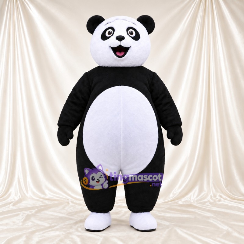 Costume de mascotte Panda – noir / blanc – Chaussures (blanc); Bouche ouverte Costume de mascotte Panda – noir / blanc – Chaussures (blanc); Bouche ouverte