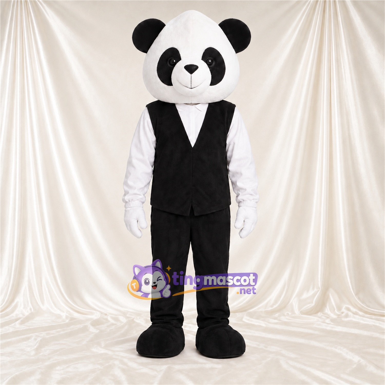 Black and White Panda Mascot Costume - Black Vest and Pants Black and White Panda Mascot Costume - Black Vest and Pants