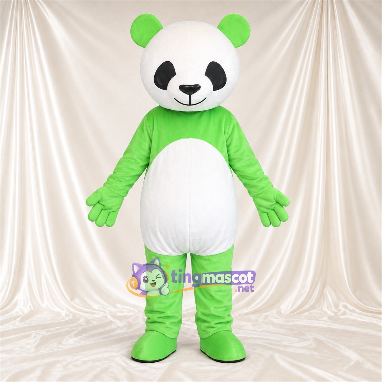 Maskottchenkostüm Panda – grün / weiß – Bauch (weiß); Schwanz (weiß) Maskottchenkostüm Panda – grün / weiß – Bauch (weiß); Schwanz (weiß)