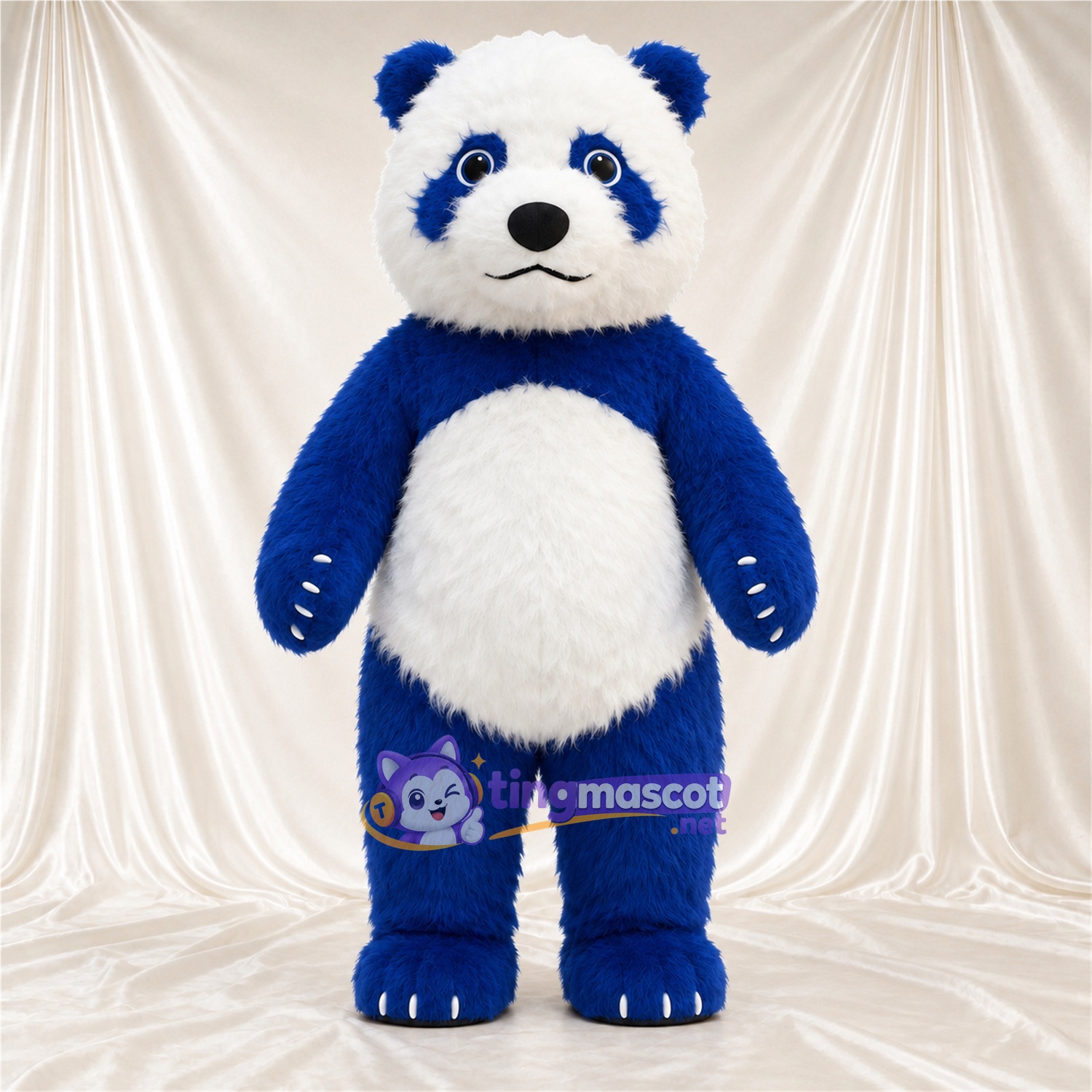 Costume de mascotte Panda – bleu / blanc – Ventre rond; Griffes (blanc) Costume de mascotte Panda – bleu / blanc – Ventre rond; Griffes (blanc)
