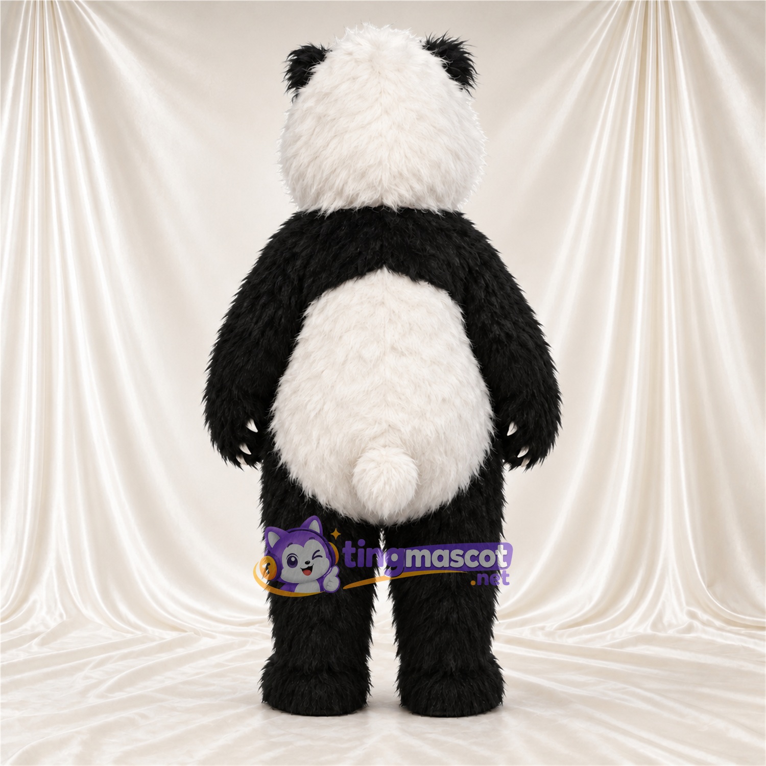 Black and White Panda Mascot Costume - Shaggy Fur and White Claws Black and White Panda Mascot Costume - Shaggy Fur and White Claws