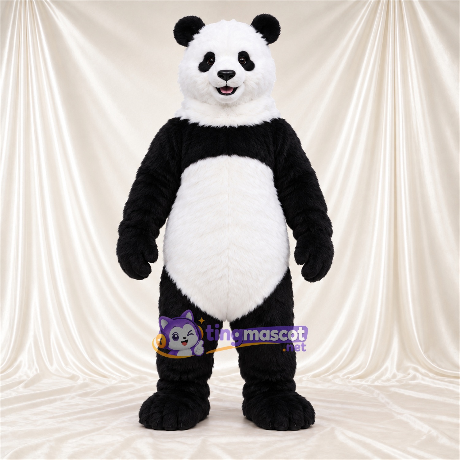 Costume de mascotte Panda – noir / blanc – Bouche ouverte; Queue (blanc)