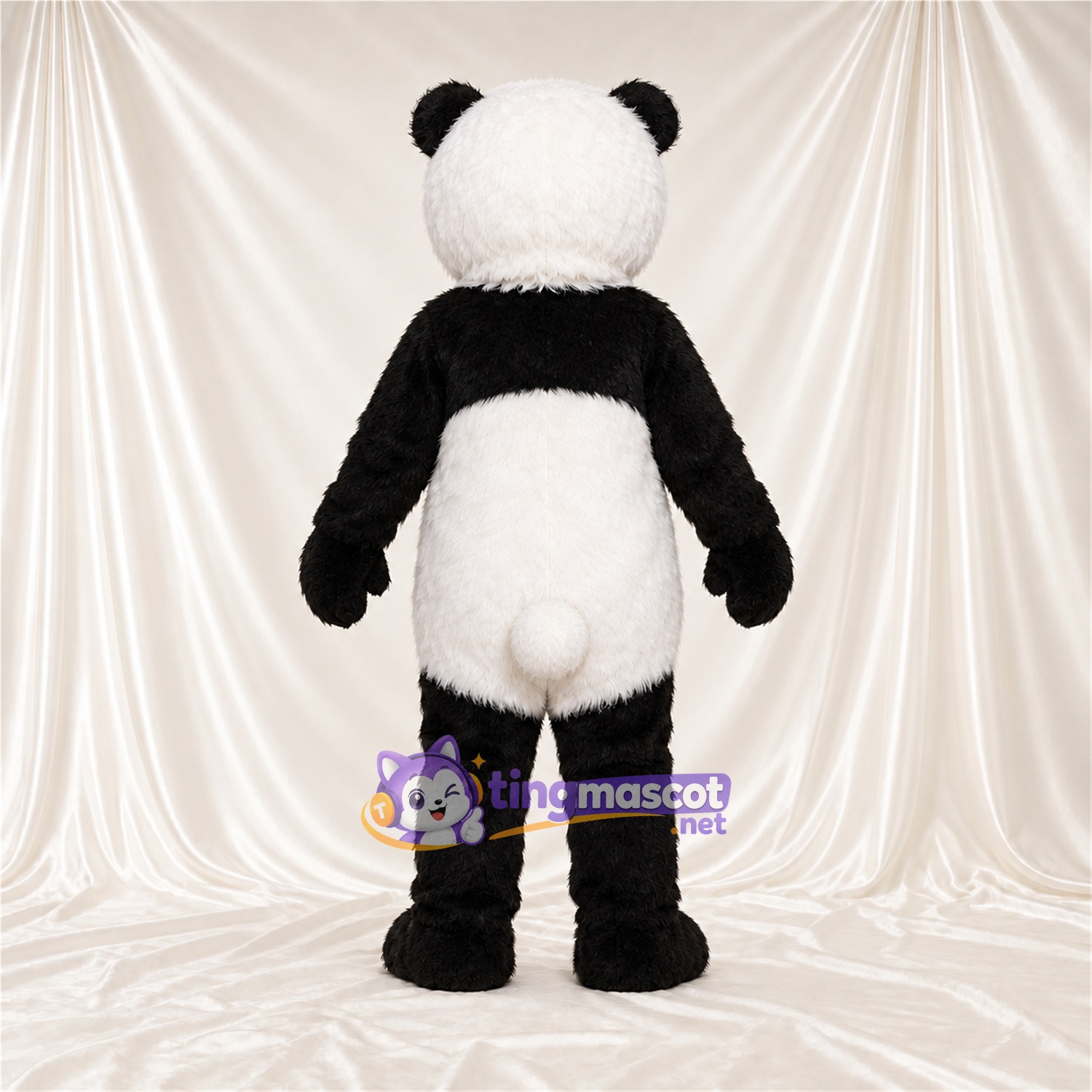 Black and White Panda Mascot Costume - Smiling Face and White Tail Black and White Panda Mascot Costume - Smiling Face and White Tail