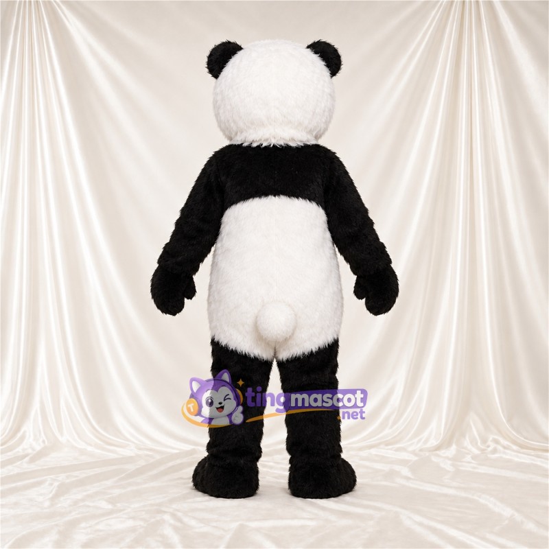 Black and White Panda Mascot Costume - Smiling Face and White Tail Black and White Panda Mascot Costume - Smiling Face and White Tail