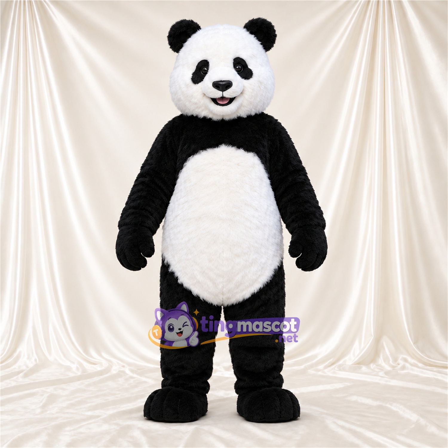 Black and White Panda Mascot Costume - Pink Tongue and White Tail Black and White Panda Mascot Costume - Pink Tongue and White Tail
