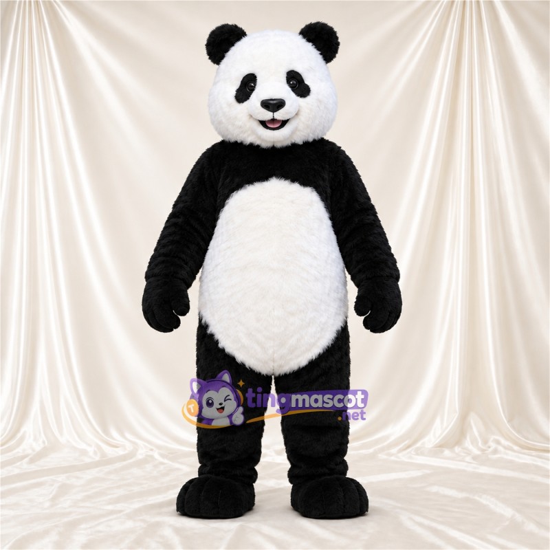 Black and White Panda Mascot Costume - Pink Tongue and White Tail Black and White Panda Mascot Costume - Pink Tongue and White Tail