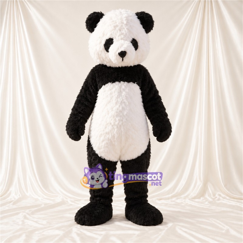 Maskottchenkostüm Panda – schwarz / weiß – Augenflecken; Schwanz (schwarz)