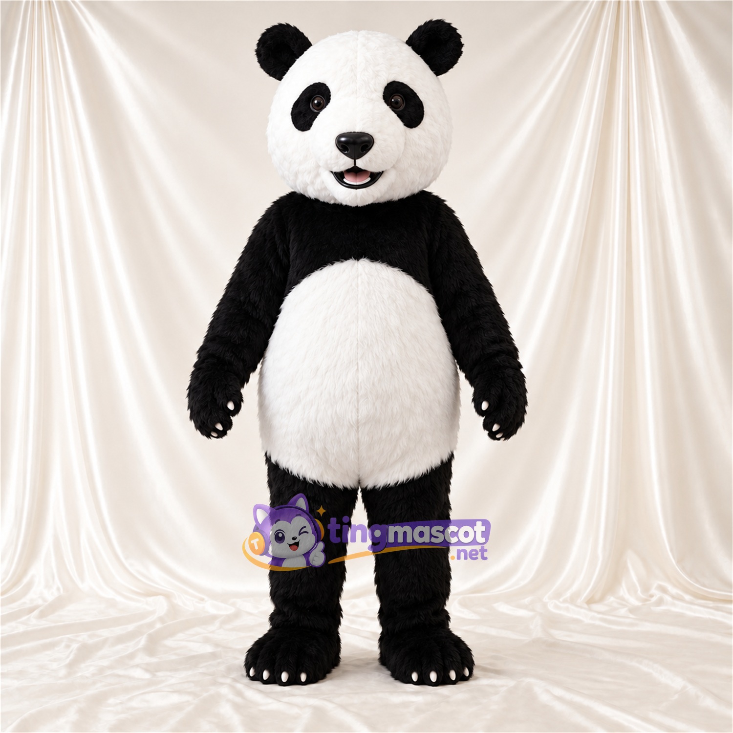 Black and White Panda Mascot Costume - Pink Tongue and White Tail Black and White Panda Mascot Costume - Pink Tongue and White Tail