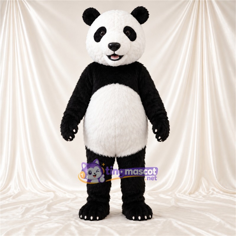 Black and White Panda Mascot Costume - Pink Tongue and White Tail Black and White Panda Mascot Costume - Pink Tongue and White Tail