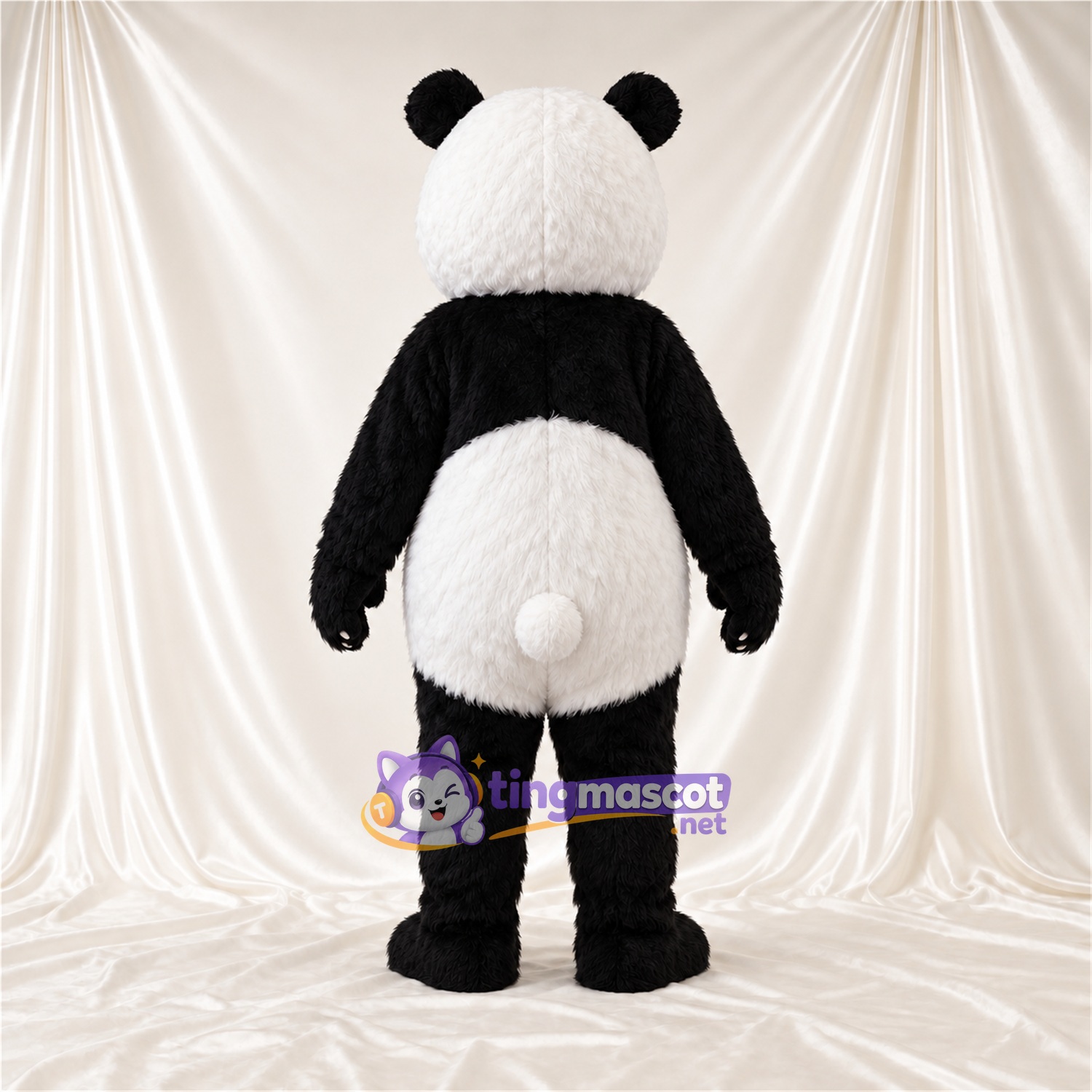 Black and White Panda Mascot Costume - Pink Tongue and White Tail Black and White Panda Mascot Costume - Pink Tongue and White Tail