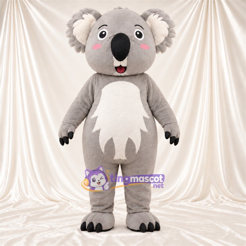 Gray Koala Mascot Costume - Leaf-Shaped White Belly and Pink Cheeks Gray Koala Mascot Costume - Leaf-Shaped White Belly and Pink Cheeks