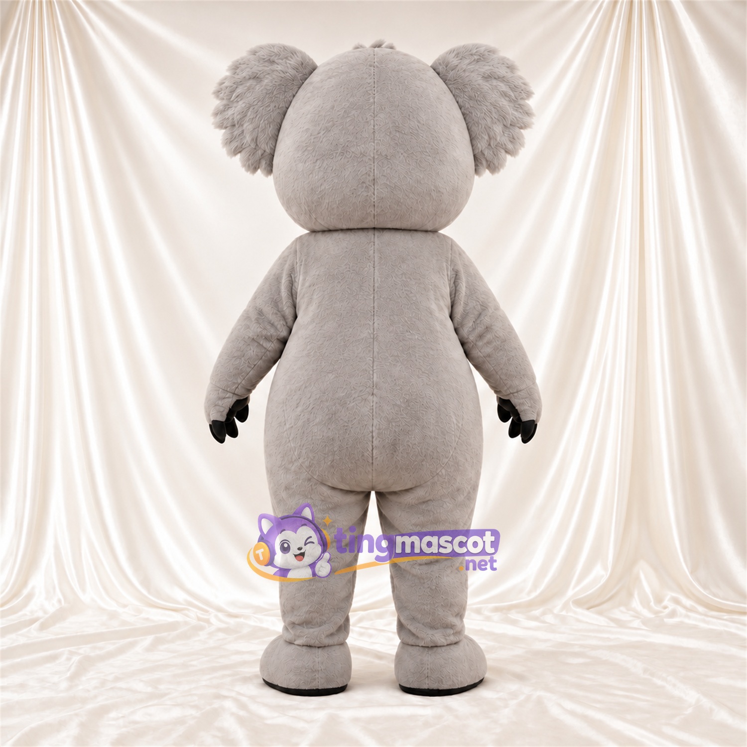 Gray Koala Mascot Costume - Leaf-Shaped White Belly and Pink Cheeks Gray Koala Mascot Costume - Leaf-Shaped White Belly and Pink Cheeks