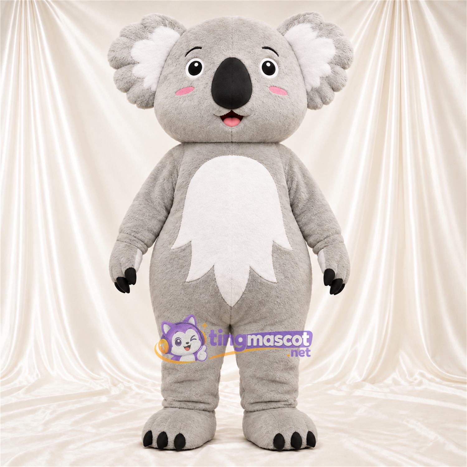 Gray Koala Mascot Costume - Leaf-Shaped White Belly and Black Claws Gray Koala Mascot Costume - Leaf-Shaped White Belly and Black Claws