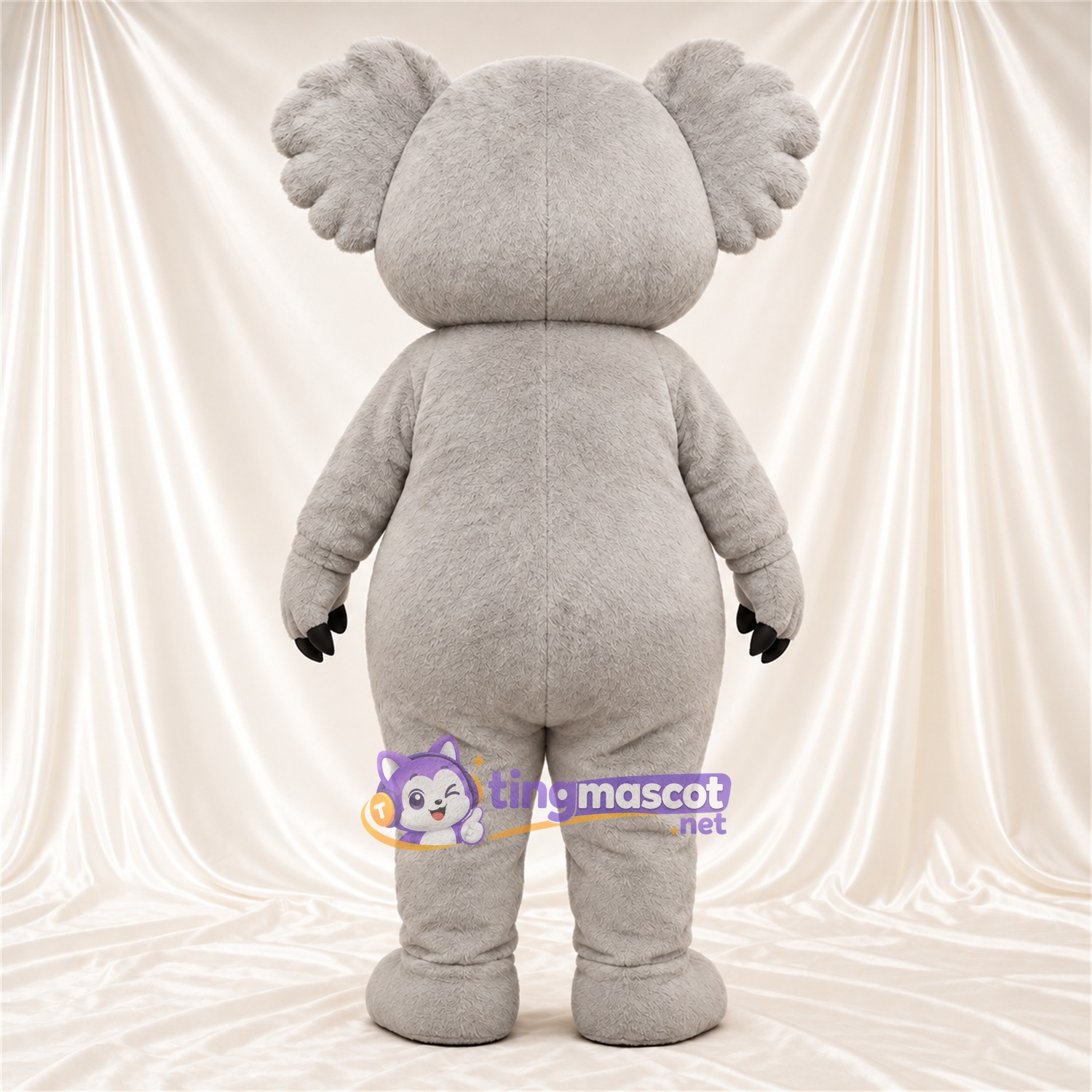 Gray Koala Mascot Costume - Leaf-Shaped White Belly and Black Claws Gray Koala Mascot Costume - Leaf-Shaped White Belly and Black Claws