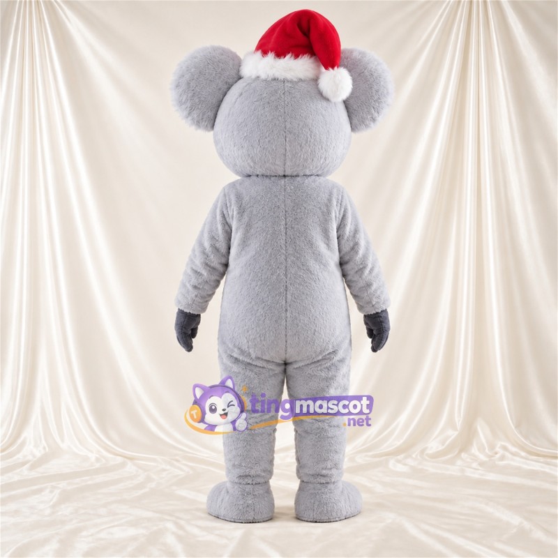 Costume de mascotte Koala – gris – Bonnet de Noël; Ventre (blanc) Costume de mascotte Koala – gris – Bonnet de Noël; Ventre (blanc)