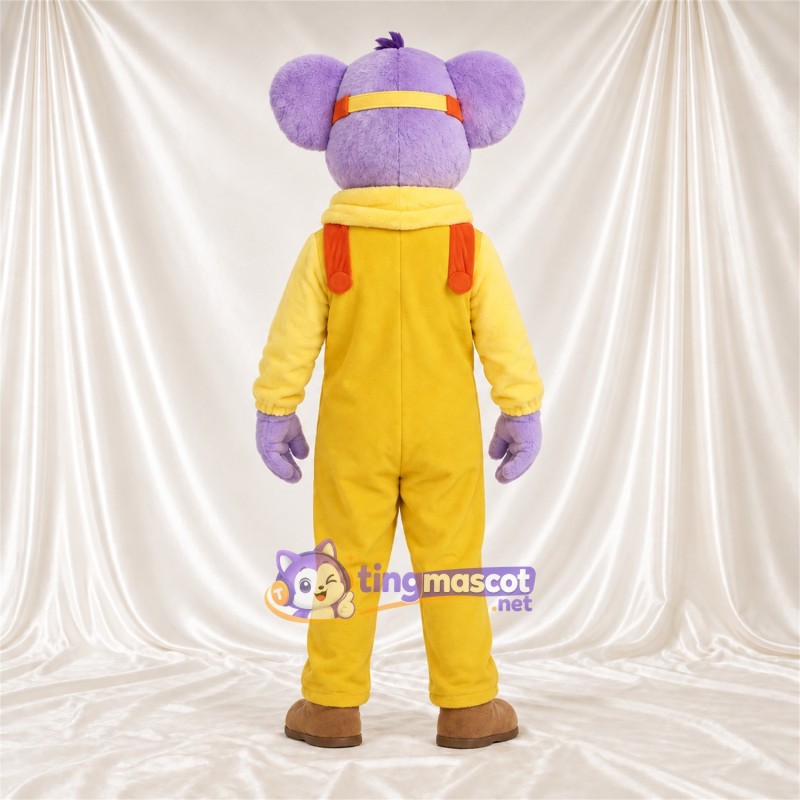 Maskottchenkostüm Koala – violett – Overall (gelb); Schal Maskottchenkostüm Koala – violett – Overall (gelb); Schal