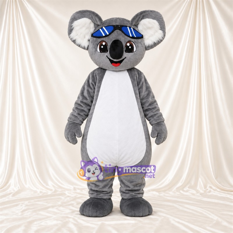 Costume de mascotte Koala – gris – Lunettes de protection (bleu) Costume de mascotte Koala – gris – Lunettes de protection (bleu)