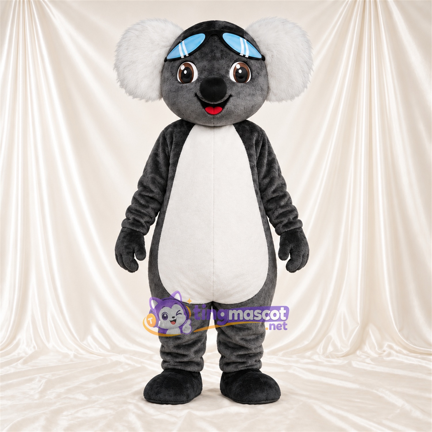 Black and White Koala Mascot Costume - Blue Goggles Black and White Koala Mascot Costume - Blue Goggles