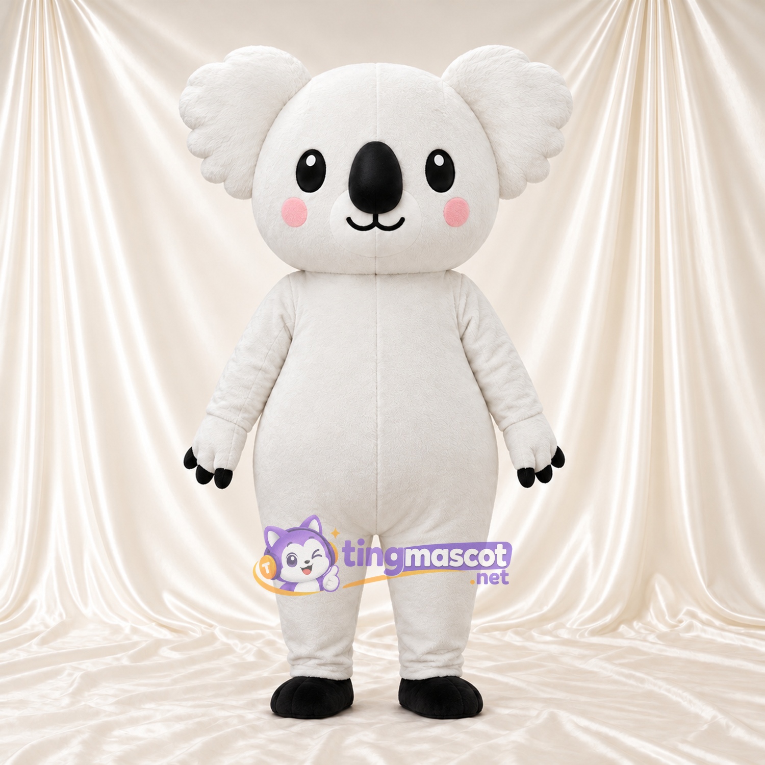 Costume de mascotte Koala – blanc – Griffes (noir); Joues (rose) Costume de mascotte Koala – blanc – Griffes (noir); Joues (rose)