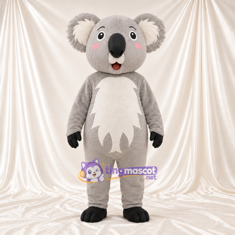Gray Koala Mascot Costume - Leaf-Shaped White Belly and Black Hands Gray Koala Mascot Costume - Leaf-Shaped White Belly and Black Hands