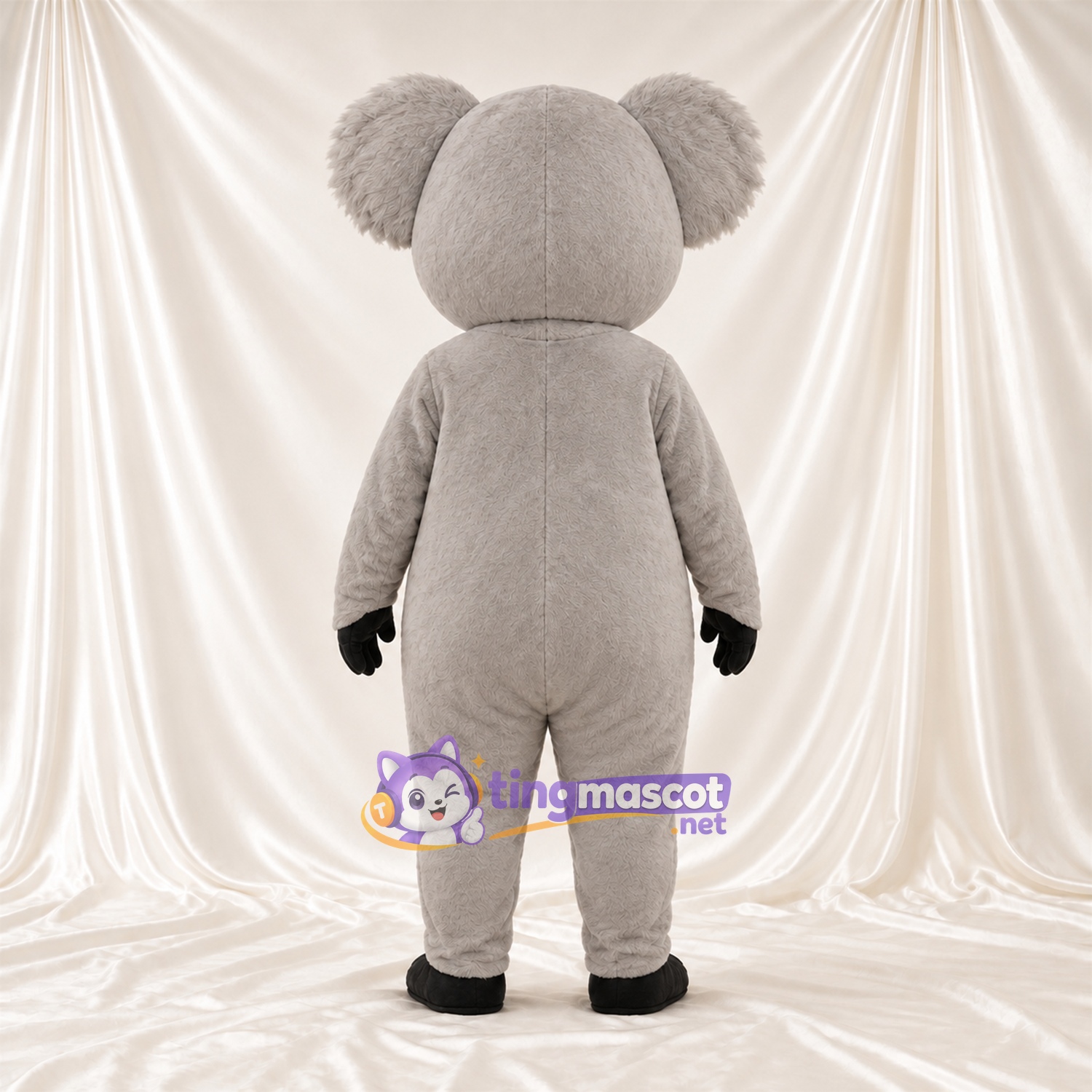 Gray Koala Mascot Costume - Leaf-Shaped White Belly and Black Hands Gray Koala Mascot Costume - Leaf-Shaped White Belly and Black Hands