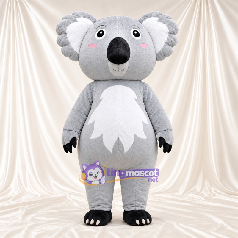 Gray Koala Mascot Costume - Leaf-Shaped White Belly and Black Feet Gray Koala Mascot Costume - Leaf-Shaped White Belly and Black Feet