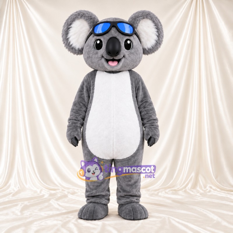 Costume de mascotte Koala – gris – Lunettes de protection (bleu); Ventre (blanc) Costume de mascotte Koala – gris – Lunettes de protection (bleu); Ventre (blanc)
