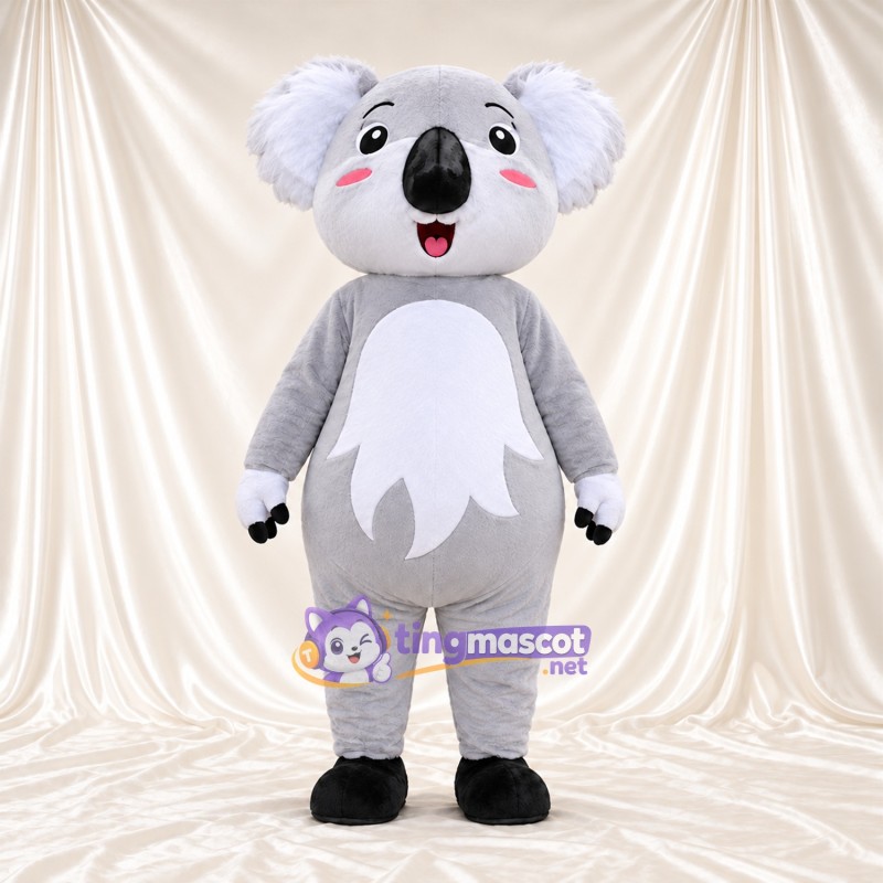 Gray Koala Mascot Costume - Leaf-Shaped White Belly and Open Mouth Gray Koala Mascot Costume - Leaf-Shaped White Belly and Open Mouth