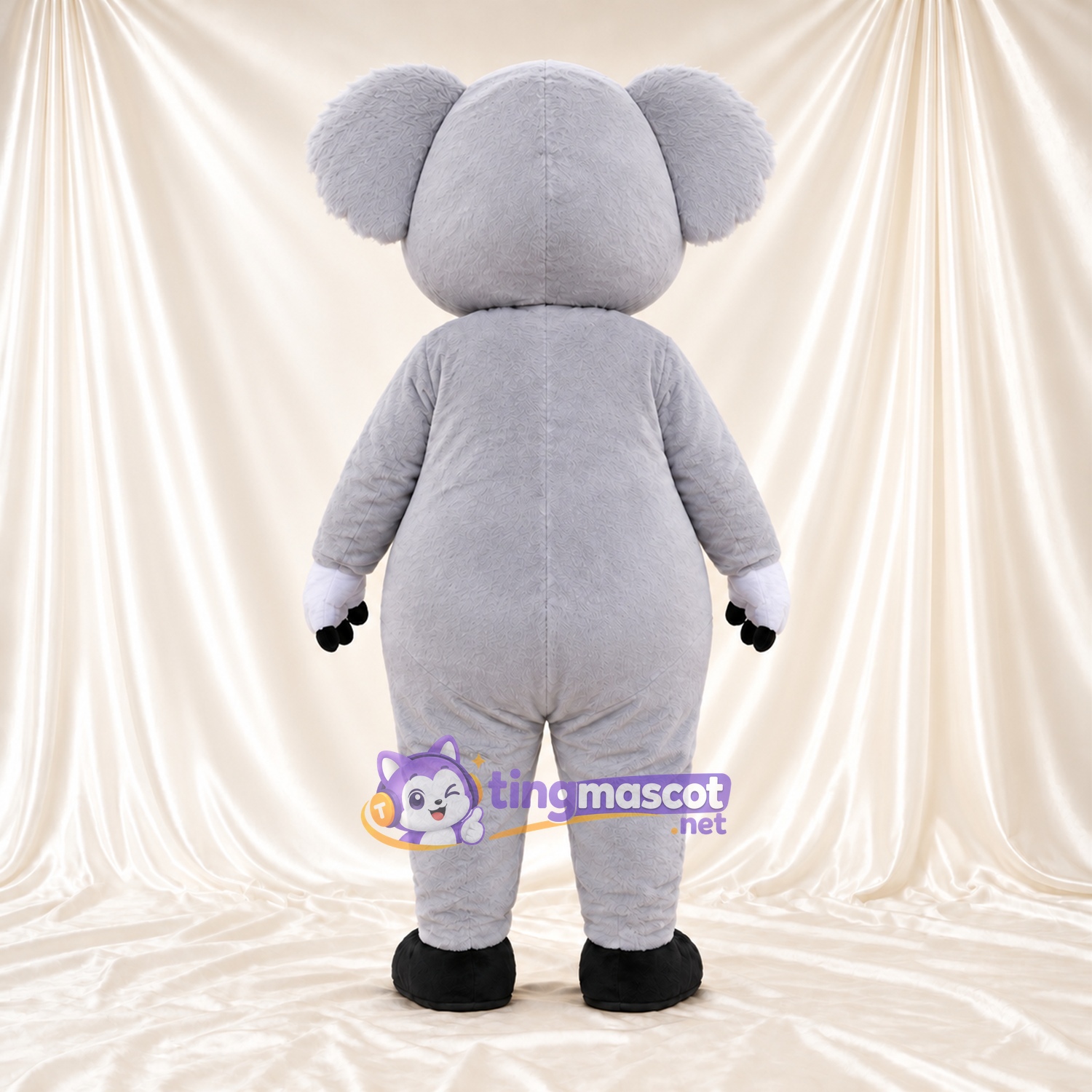 Gray Koala Mascot Costume - Leaf-Shaped White Belly and Open Mouth Gray Koala Mascot Costume - Leaf-Shaped White Belly and Open Mouth