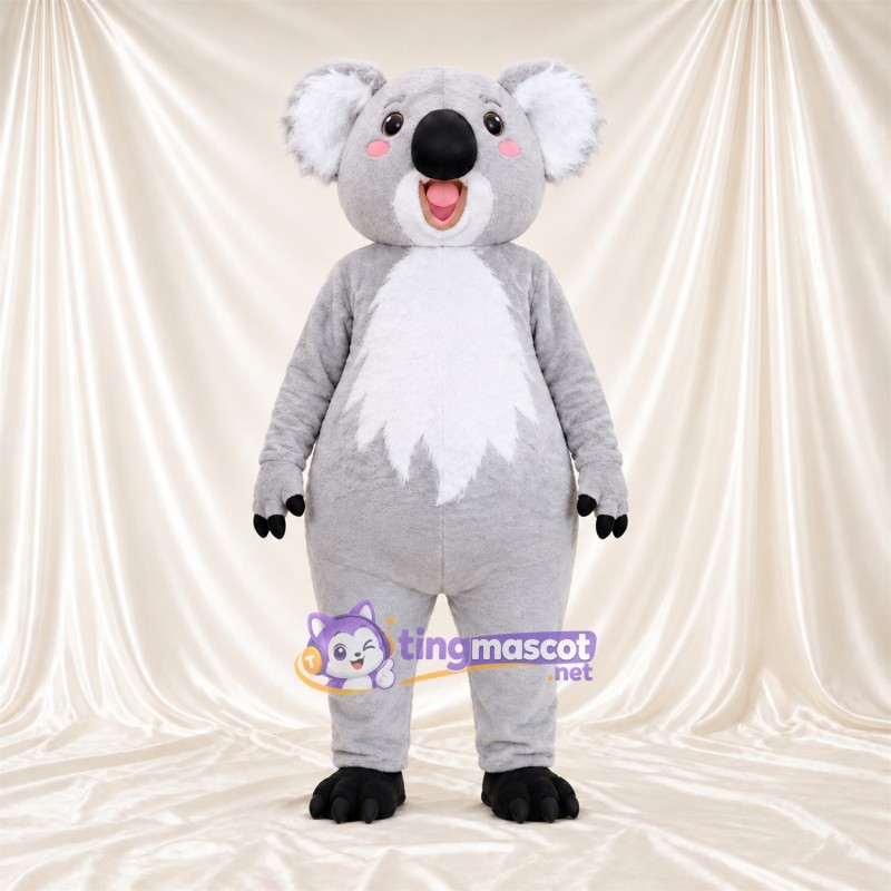 Gray Koala Mascot Costume - Leaf-Shaped White Belly and Open Mouth Gray Koala Mascot Costume - Leaf-Shaped White Belly and Open Mouth