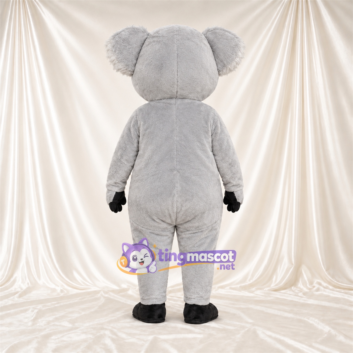 Gray Koala Mascot Costume - Leaf-Shaped White Belly and Open Mouth Gray Koala Mascot Costume - Leaf-Shaped White Belly and Open Mouth