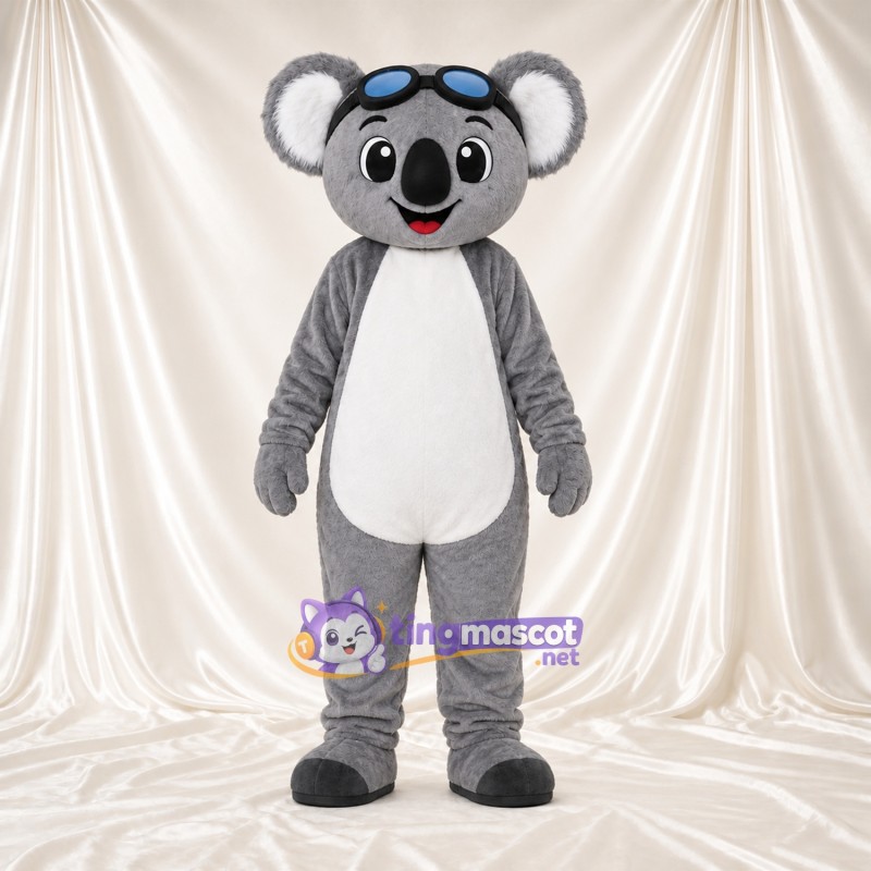 Costume de mascotte Koala – gris – Lunettes de protection (bleu); Ventre (blanc) Costume de mascotte Koala – gris – Lunettes de protection (bleu); Ventre (blanc)