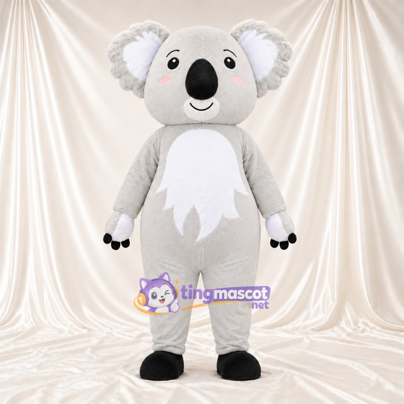 Gray Koala Mascot Costume - Leaf-Shaped White Belly and Pink Cheeks Gray Koala Mascot Costume - Leaf-Shaped White Belly and Pink Cheeks