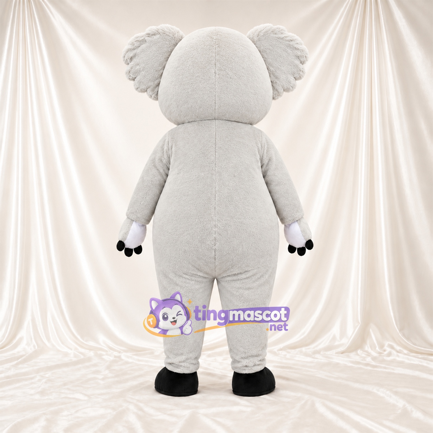 Gray Koala Mascot Costume - Leaf-Shaped White Belly and Pink Cheeks Gray Koala Mascot Costume - Leaf-Shaped White Belly and Pink Cheeks