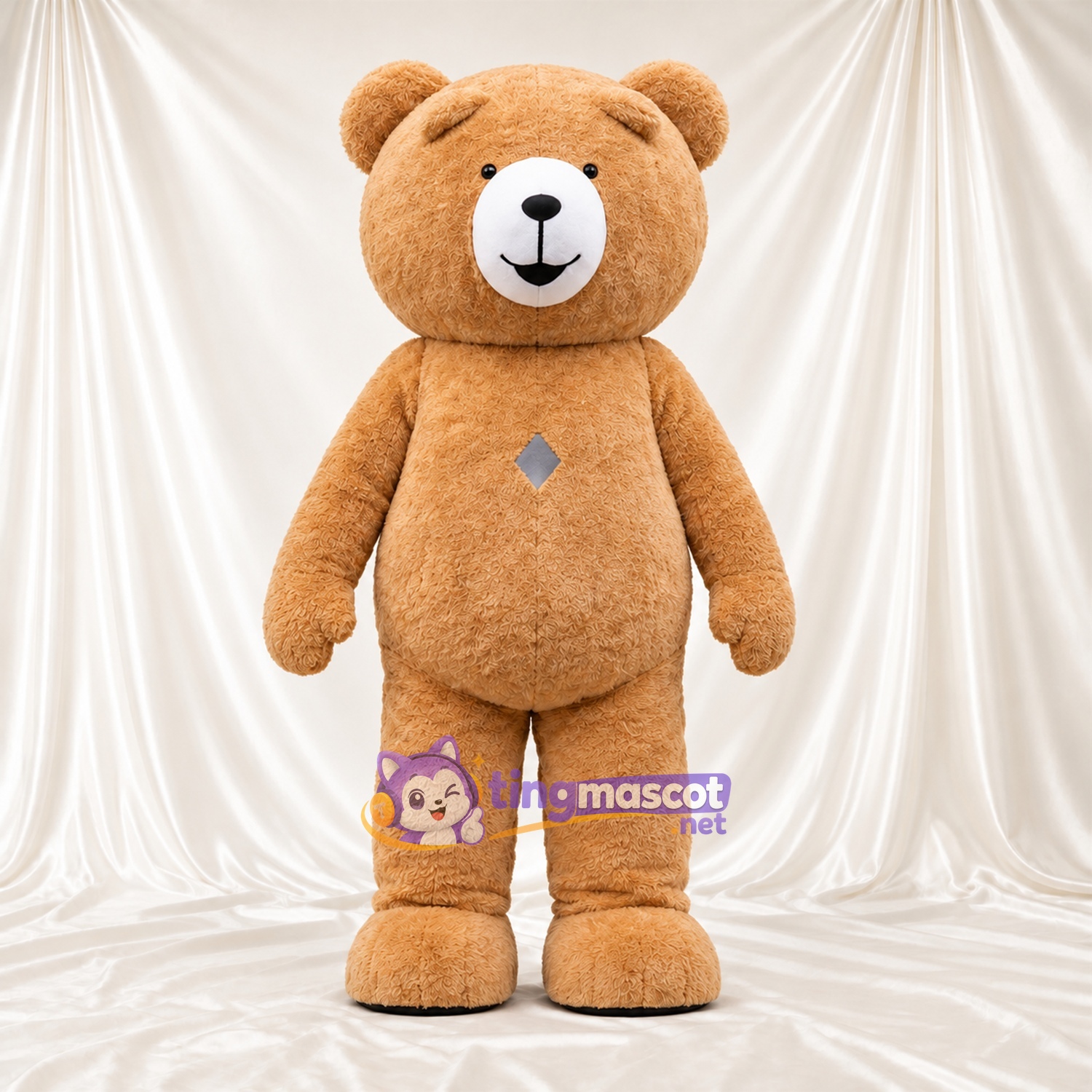 Costume de mascotte Nounours – brun clair – Petites oreilles rondes; Museau (blanc)