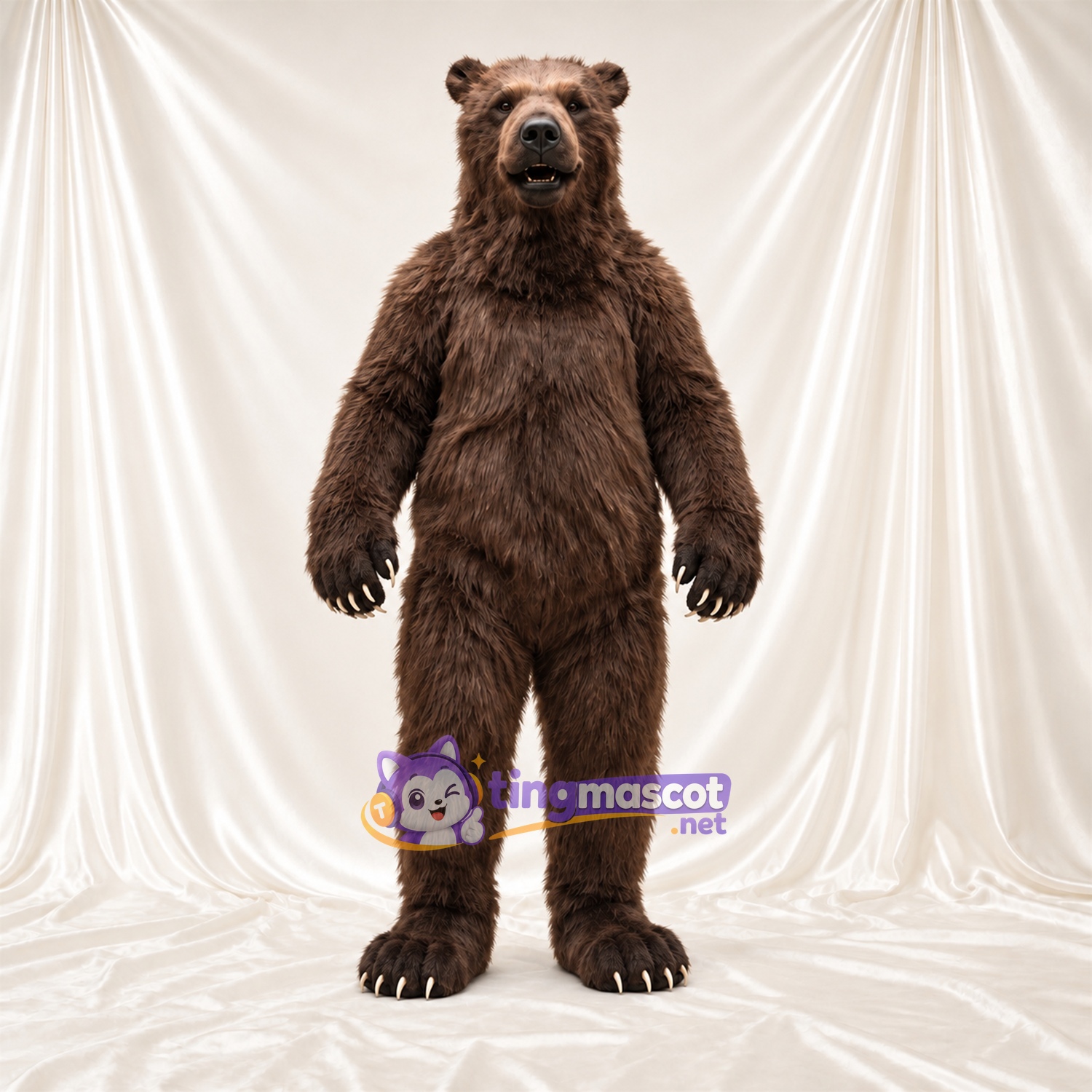 Maskottchenkostüm Bär – braun – Krallen (weiß); Zottelfell Maskottchenkostüm Bär – braun – Krallen (weiß); Zottelfell