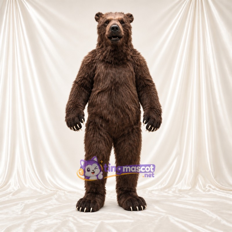 Maskottchenkostüm Bär – braun – Krallen (weiß); Zottelfell Maskottchenkostüm Bär – braun – Krallen (weiß); Zottelfell