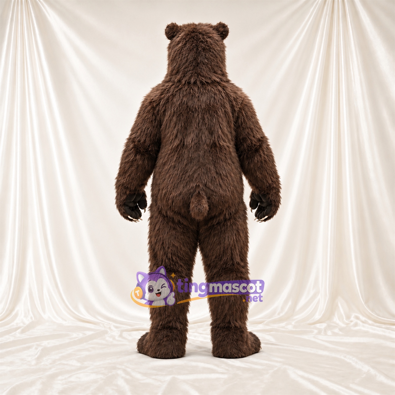 Maskottchenkostüm Bär – braun – Krallen (weiß); Zottelfell Maskottchenkostüm Bär – braun – Krallen (weiß); Zottelfell