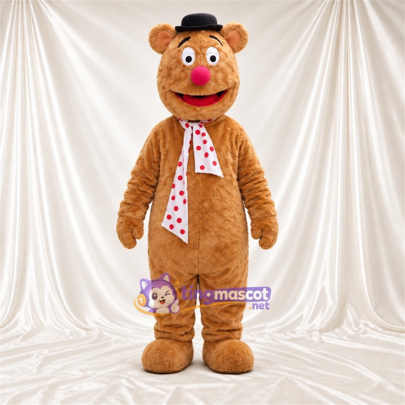 Maskottchenkostüm Bär – hellbraun – Hut (schwarz); Schal Maskottchenkostüm Bär – hellbraun – Hut (schwarz); Schal