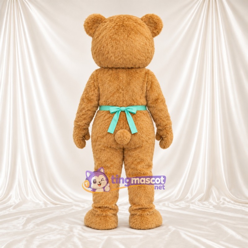 Costume de mascotte Ours – brun clair – Tablier (blanc / vert); Oreilles Costume de mascotte Ours – brun clair – Tablier (blanc / vert); Oreilles
