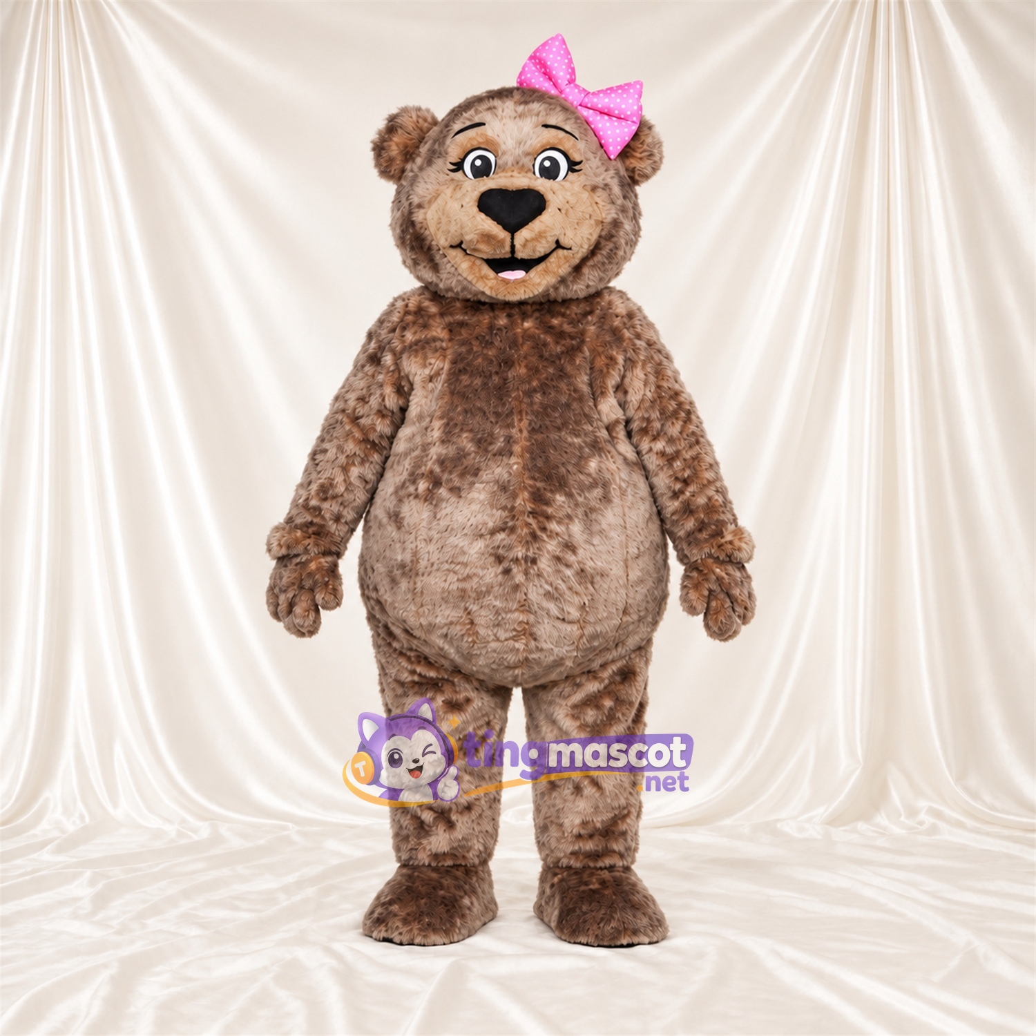 Maskottchenkostüm Bär – braun – Schleife (rosa) Maskottchenkostüm Bär – braun – Schleife (rosa)