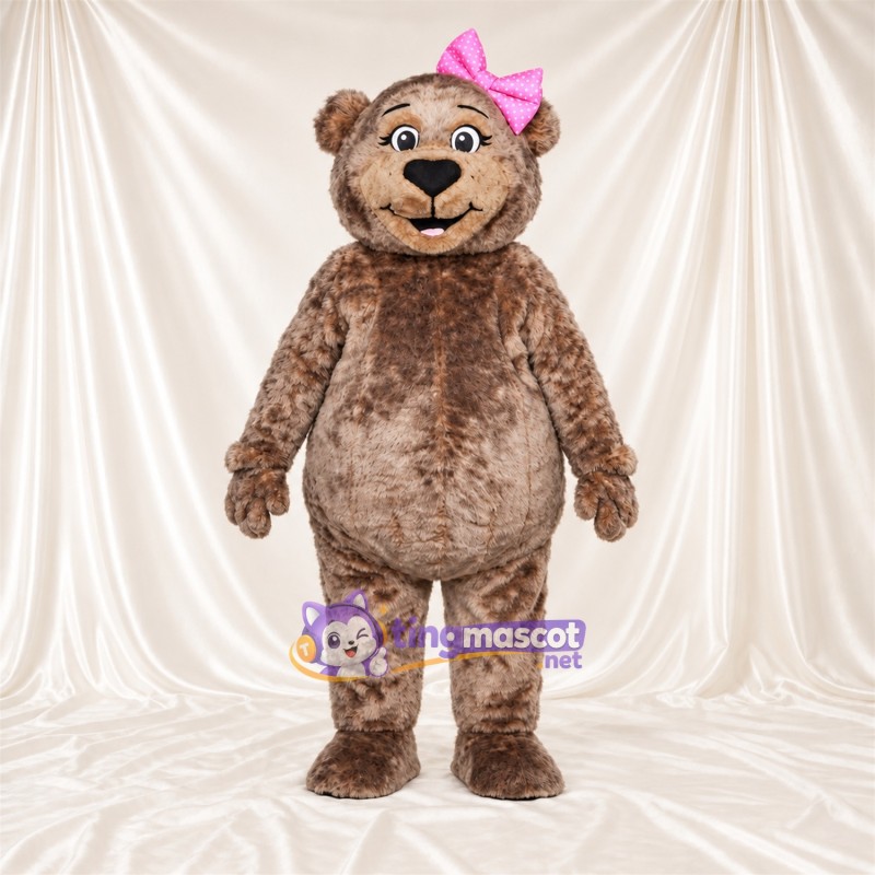 Maskottchenkostüm Bär – braun – Schleife (rosa) Maskottchenkostüm Bär – braun – Schleife (rosa)