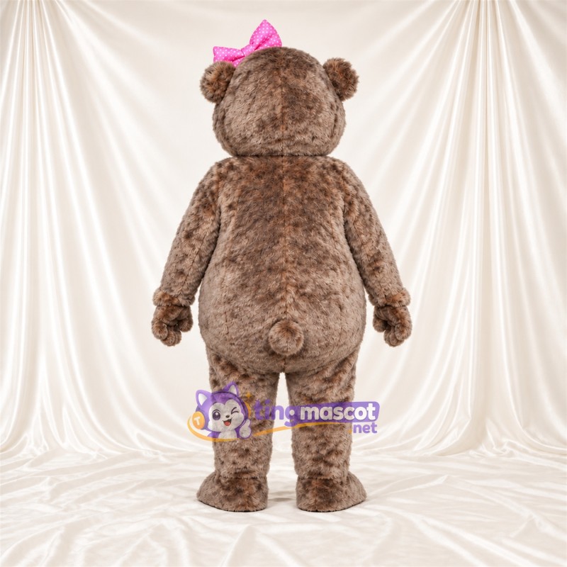 Maskottchenkostüm Bär – braun – Schleife (rosa) Maskottchenkostüm Bär – braun – Schleife (rosa)
