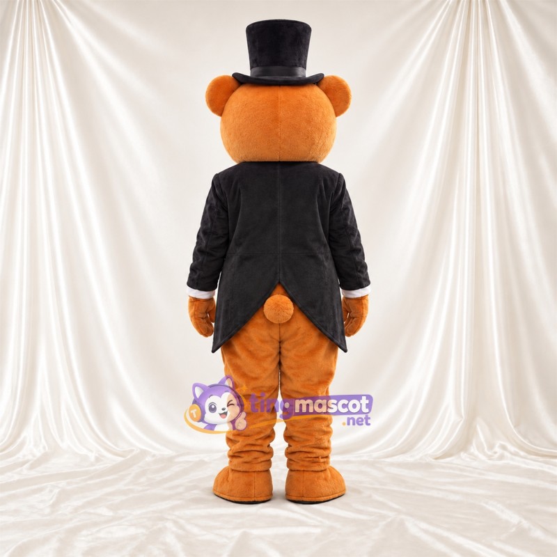 Maskottchenkostüm Bär – orange – Jacke (schwarz); Zylinder Maskottchenkostüm Bär – orange – Jacke (schwarz); Zylinder