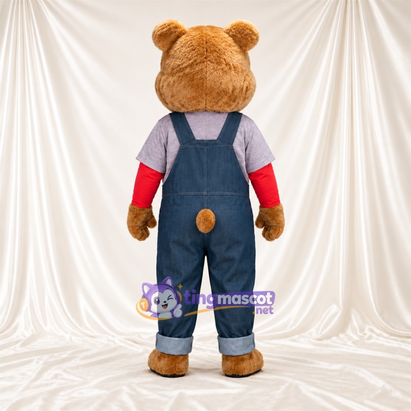 Maskottchenkostüm Bär – braun – Latzhose (blau) Maskottchenkostüm Bär – braun – Latzhose (blau)