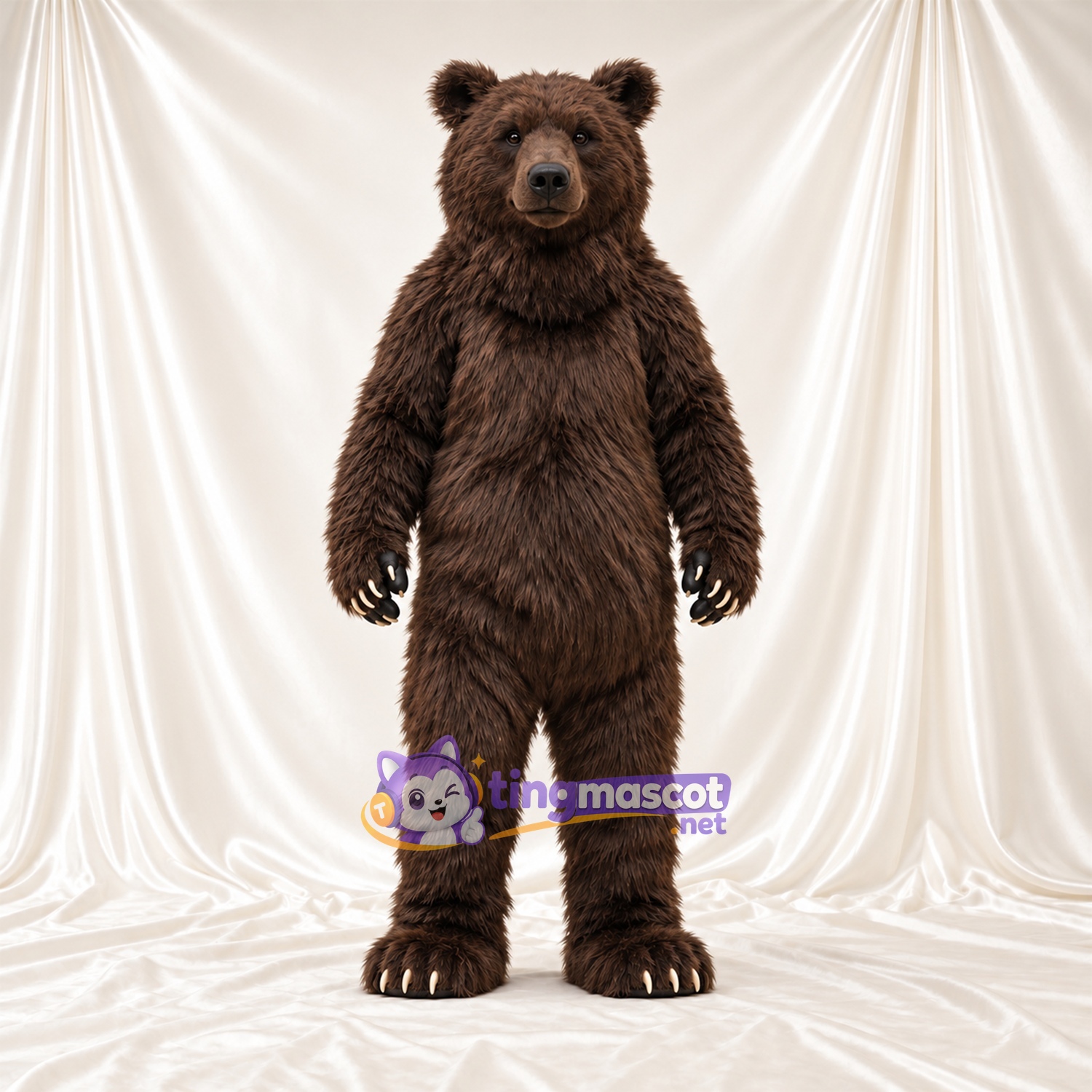 Maskottchenkostüm Bär – braun – Krallen (weiß); Zottelfell Maskottchenkostüm Bär – braun – Krallen (weiß); Zottelfell