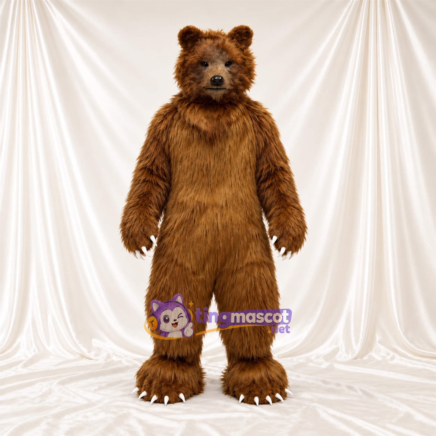 Maskottchenkostüm Bär – braun – Krallen (weiß); Zottelfell Maskottchenkostüm Bär – braun – Krallen (weiß); Zottelfell