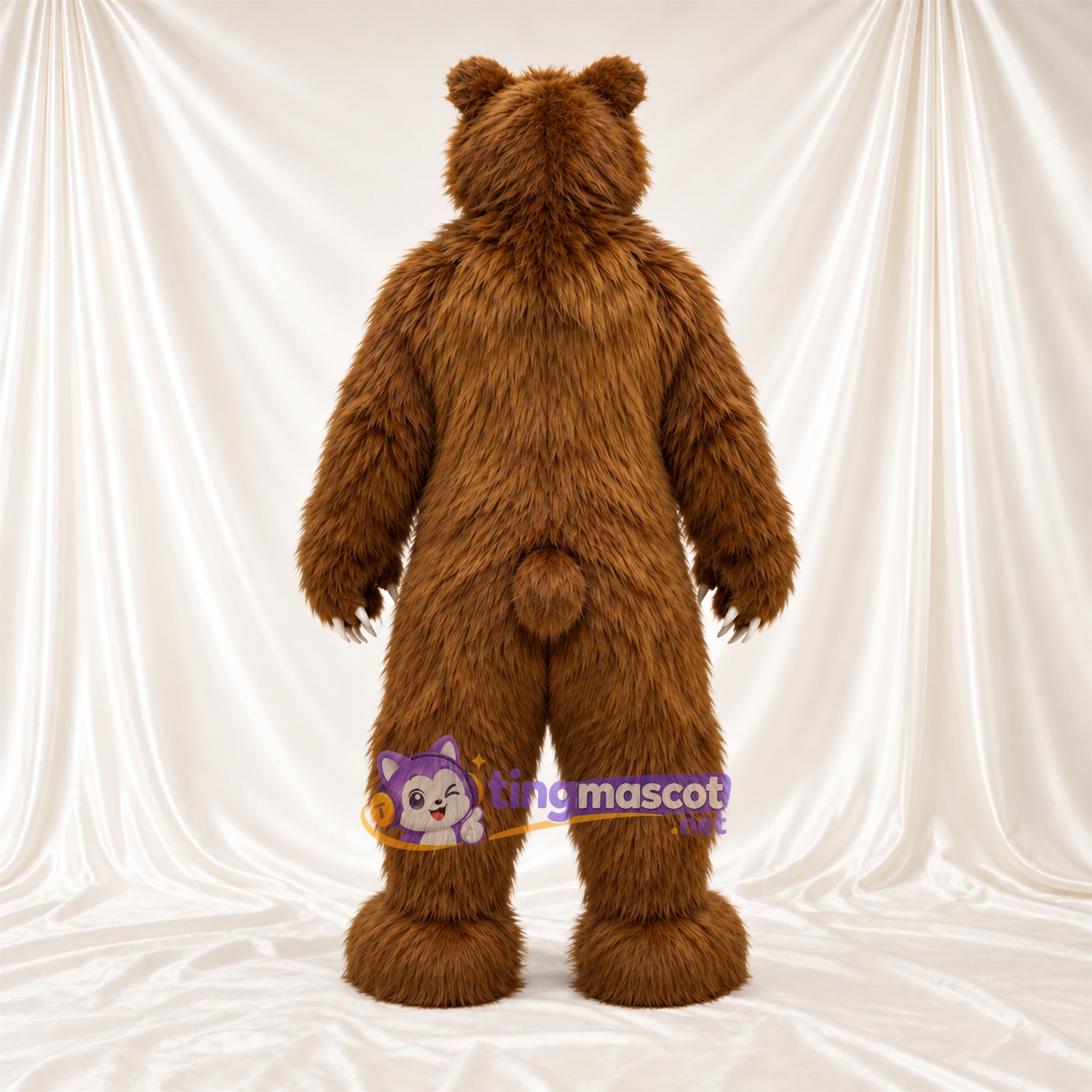 Maskottchenkostüm Bär – braun – Krallen (weiß); Zottelfell Maskottchenkostüm Bär – braun – Krallen (weiß); Zottelfell